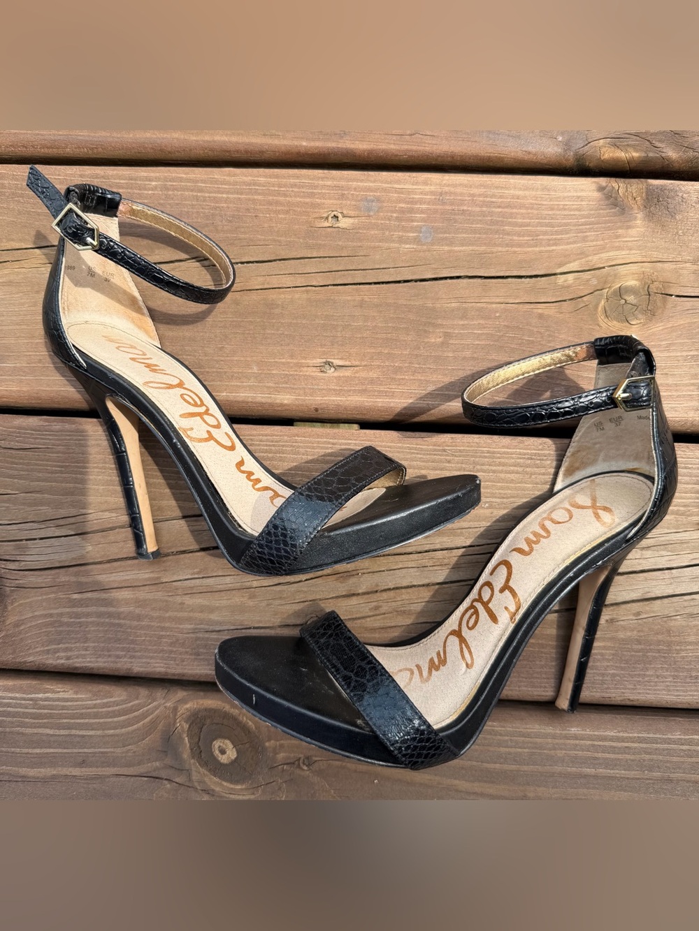 Sam Edelman Black Ankle-Strap Stiletto Heels - Picture 12 of 12